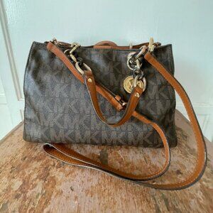 Michael Kors Signature Handbag Shoulder Bag Gold Hardware Brown Tan